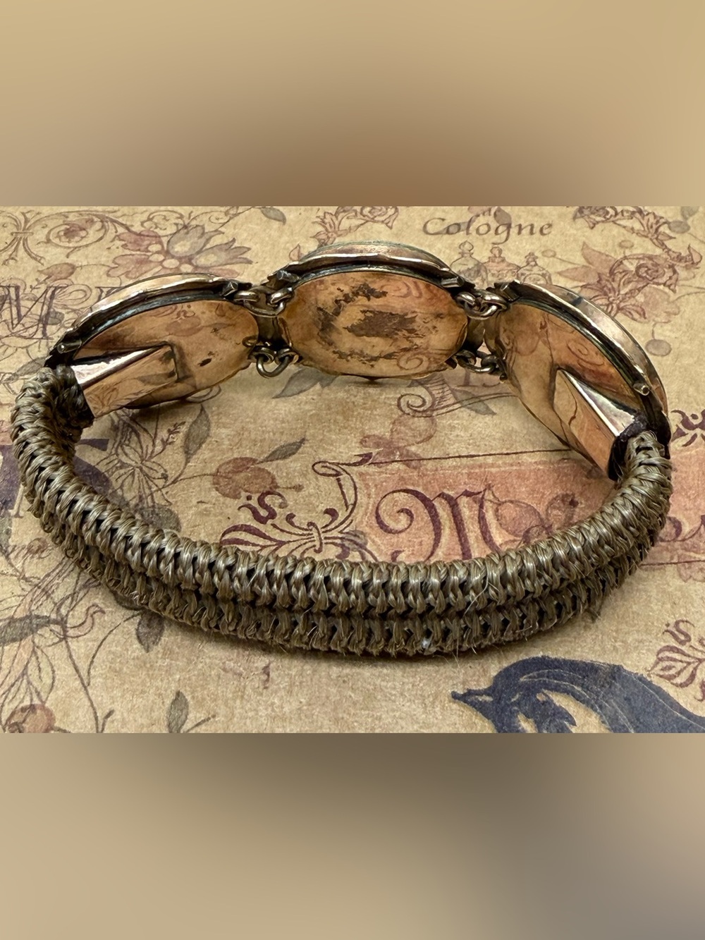 10K Gold Victorian Mourning Bracelet with Hair Band and 3 Hair Filled Lockets - Picture 2 of 15